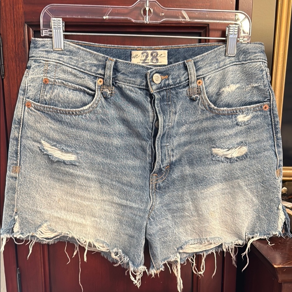Free People Blue Jean Shorts Distressed High-Waisted